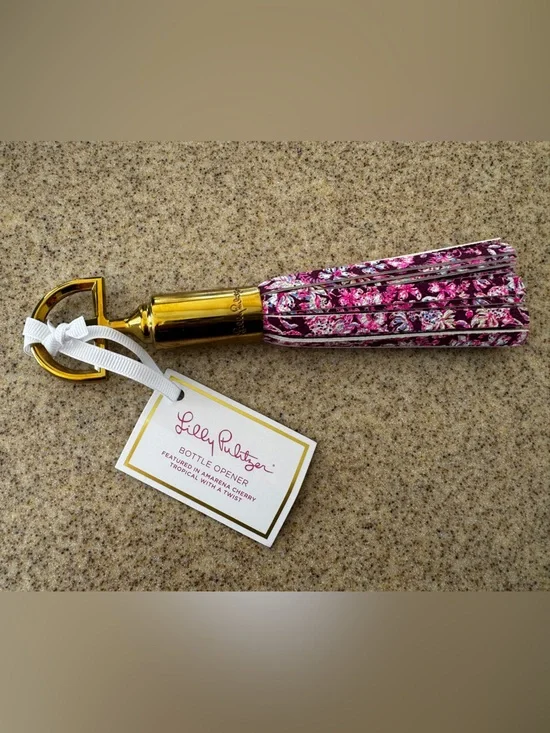 Lilly Pulitzer Tassel Brass Bottle Opener Amarena Cherry Tropical With Twist NWT