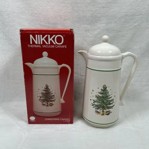 Nikko Christmas Thermal Vacuum Carafe With Box 1 Liter Unique Vintage