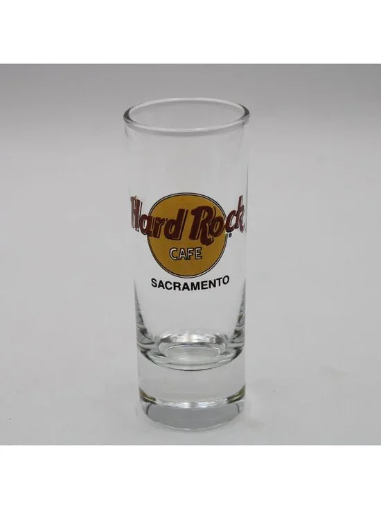 Hard Rock Cafe Sacramento California Shot Glass 4 Inch Tall Black Letters Circle