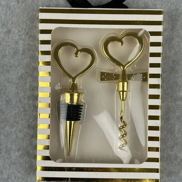 2pc Heart-Shaped Corkscrew Bottle Opener‎ & Stopper Set for Wine Wedding Gift