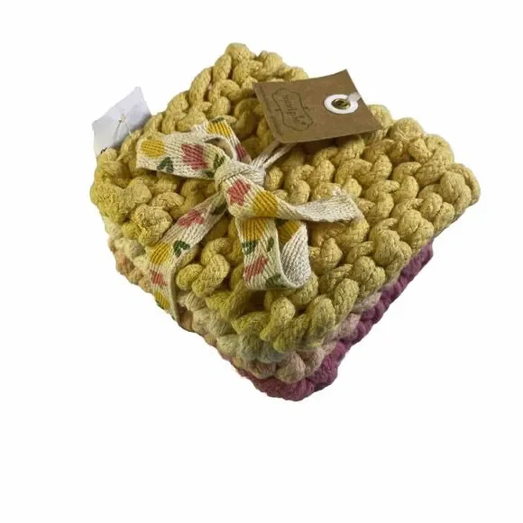 Mud Pie Colorful Crochet Coaster, Pink, 4