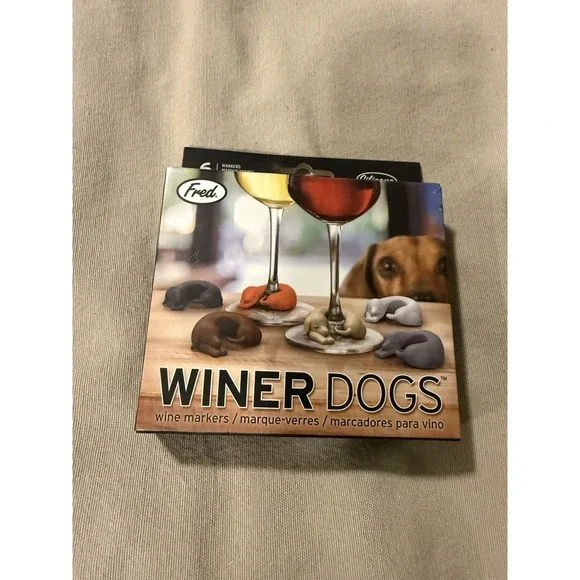Fred WINER DOGS Dachshund Dog Drink Wine Markers, Set of 6 Wine Glass Figures *