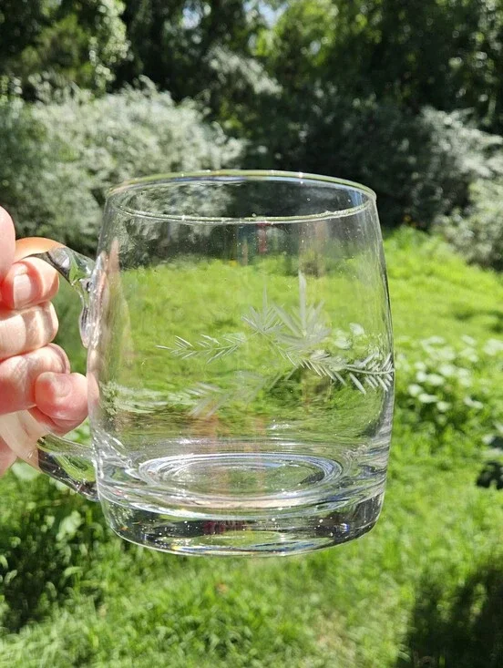Etched Clear Glass Mug with Etched Branch Design Large Beer Mug