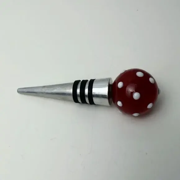 Glass Mushroom Wine Bottle Stopper Red White Polka Dot Barware Cottagecore Gift