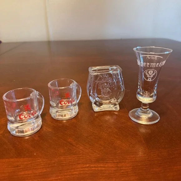 Vintage Branded Shot Glass Set Coors Jim Beam Jagermeister 4 Pieces Clear Glass