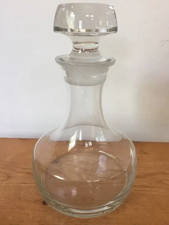 Vintage Romanian Crystal Glass Danish Modern Design Wine Decanter Carafe 10.5