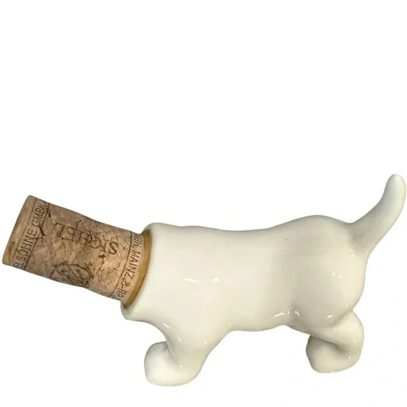 Ceramic Dachshund Dog Wine Bottle Stopper White‎ Porcelain Glossy Barware Cork