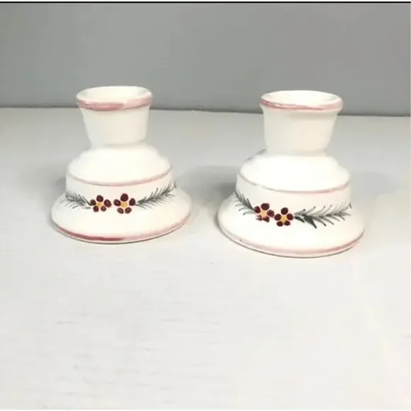 vintage cottage core candles white with flowers ceramic‎ pair grandma core