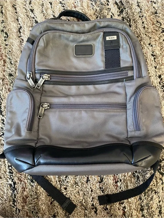 Tumi Gray and Black Men's Backpack with Multiple Zip Pockets