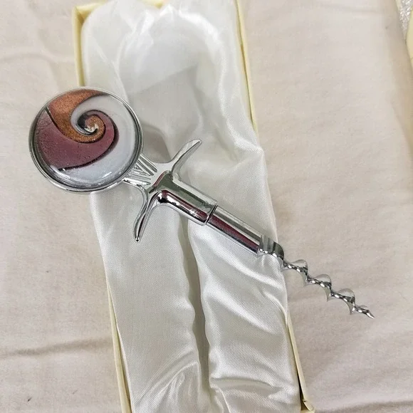 Arte Murano By D'Moda Wine Corkscrew Silver New Glass Swirl Handcrafted 5in