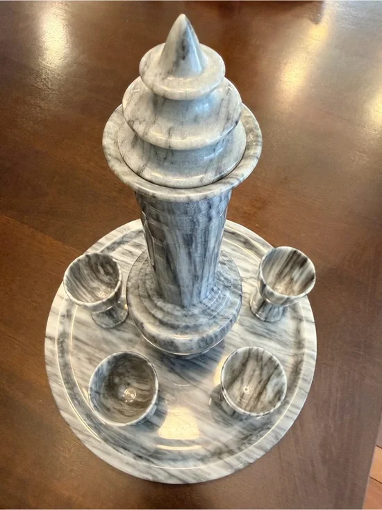 Gray and White Marble Beverage Set with Tray