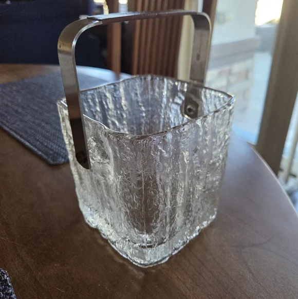 Mid Century Hoya Japan Glacier Ice Bucket With Stainless Steel Handle