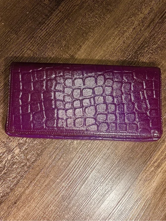 Purple Croc-Embossed Genuine Leather Nordstrom Clutch Wallet 11 Card Holders 10”