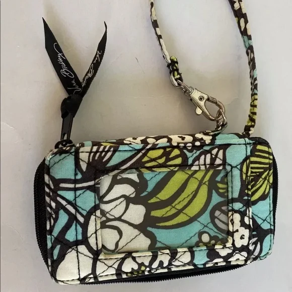 VERA BRADLEY Zip Wallet Coin Purse Key Fob Blue Green Black Floral