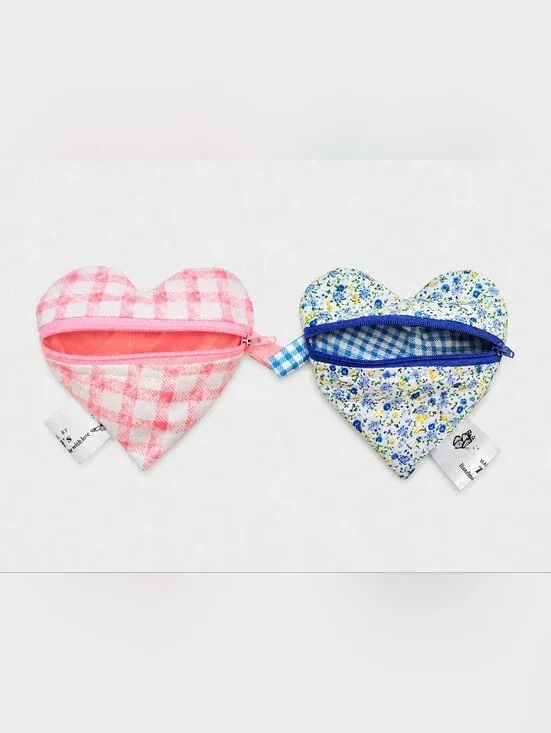 2 Heart Shaped Zip Pouches Handmade
