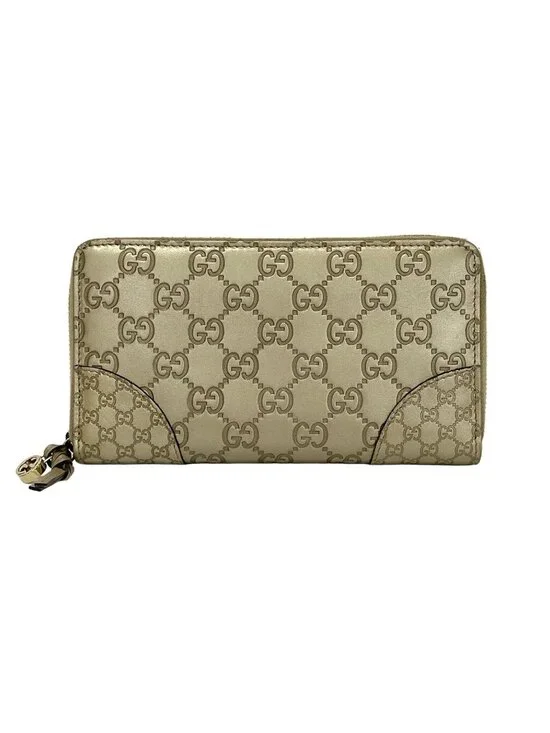 Gucci Wallet Gold Zip Around Leather