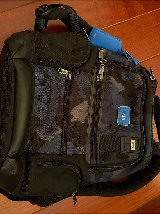 Tumi Blue Black Camo Backpack with Blue Accent