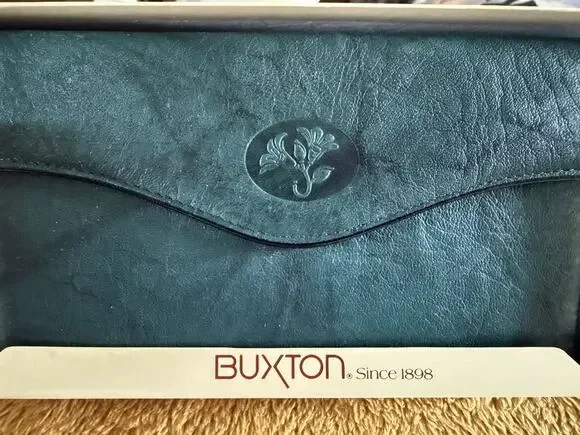 VTG Buxton Green Leather Bifold Wallet Snap Closure Check Book Coin Purse