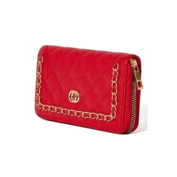 Spoiled Wifey Quilted Design‎ Wallet Chain Detail 12 Card Slots Red