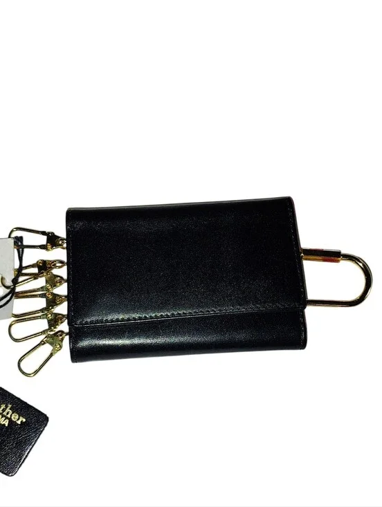 Vintage Bosca Black Leather 6 Key Card Wallet Case with Gold Hardware USA    55