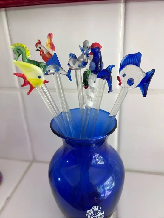 Handcrafted ocean themed glass Stirrer Set - Multicolor