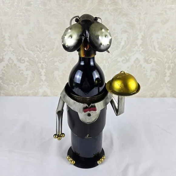 Metal Dog Wine Bottle Holder Steward Butler Free Standing Novelty Gift Whimsical