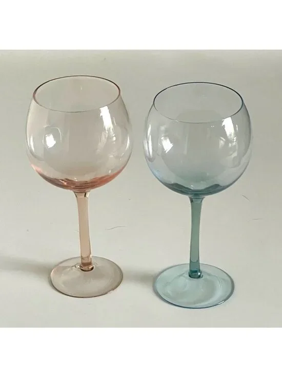 Byrdeen Handblown Crystal Two-Tone Balloon Wine Glasses set of 2 Rio and Cielo