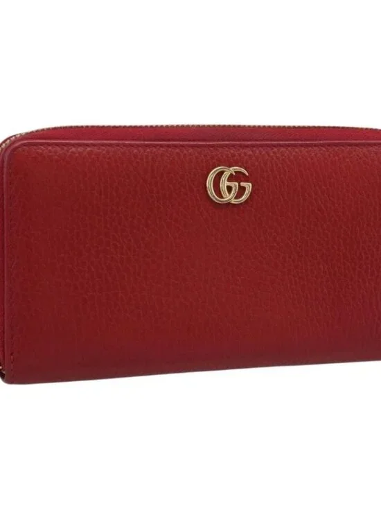 GUCCI GG Marmont Long Wallet Leather Red Gold 456117 Auth 186348A