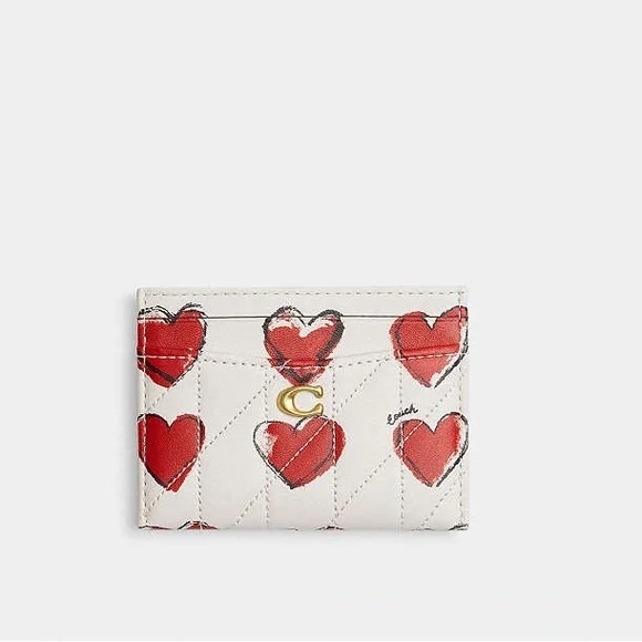 Coach Essential Card Case With Quilting And Heart Print