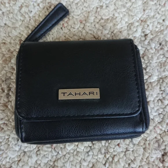 Tahari Snap Trifold ID pocket Black Faux Leather Wallet