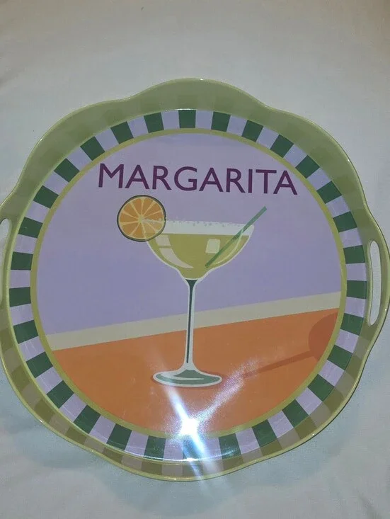 Margarita Cocktail Themed Melamine Bar Tray Serving Platter Green & Orange