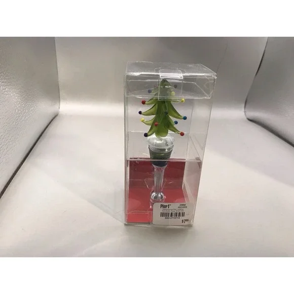 Pier One Imports Blown Glass‎ Christmas Tree  Bottle Stopper