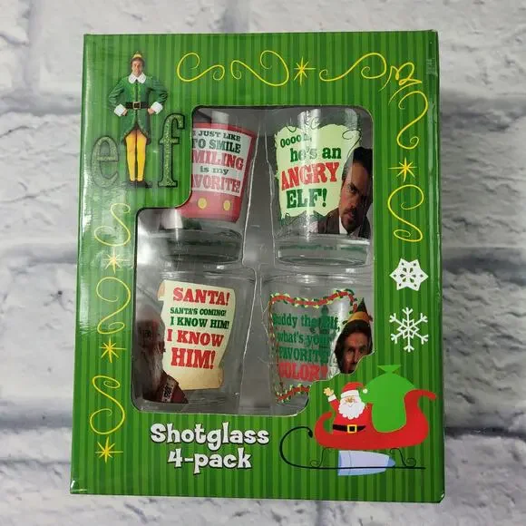 NWT in box Will Ferrell Elf 4 Shot Glass 4 pack