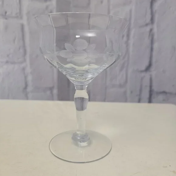 Unbranded Vintage Hand Etched Stemware Wine Glass