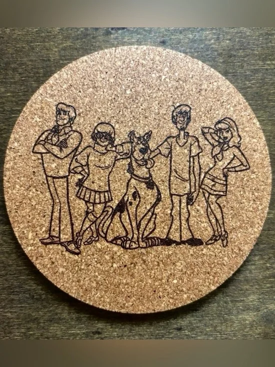 Scooby-Doo Gang Laser Engraved Cork Coaster