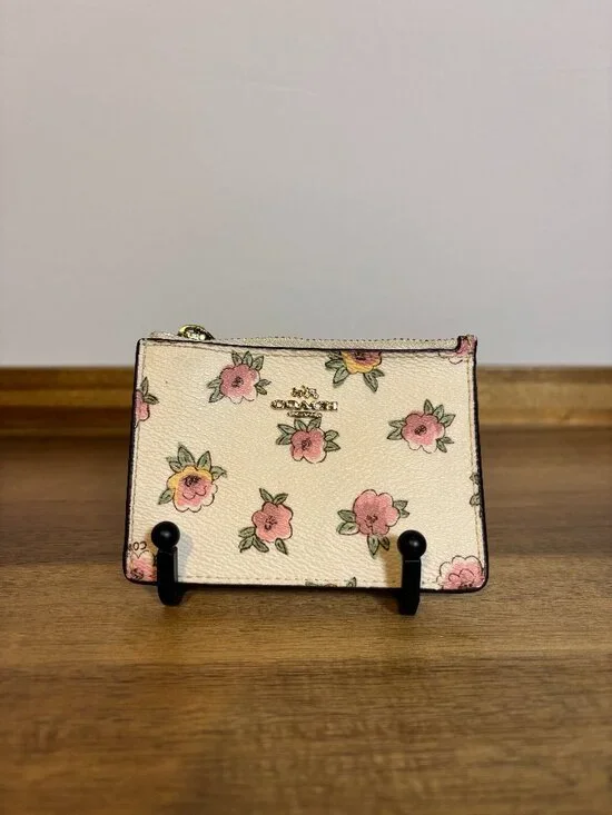 Coach Ivory Cream Pink Floral Mini Skinny ID Case