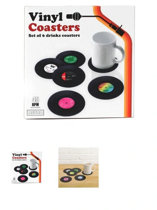 Vinyl Record Drink Coasters Set of 6 music lover gift new in box