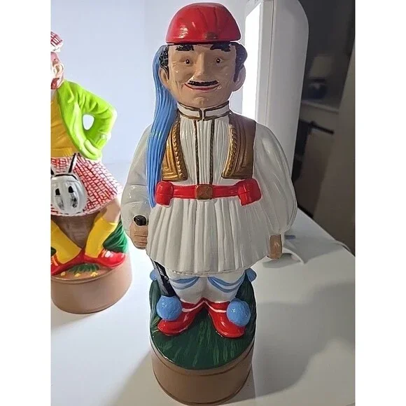 Vintage Metaxa Ceramic Greek Soldier Decanter Evzone Figural Liquor Bottle 1960s