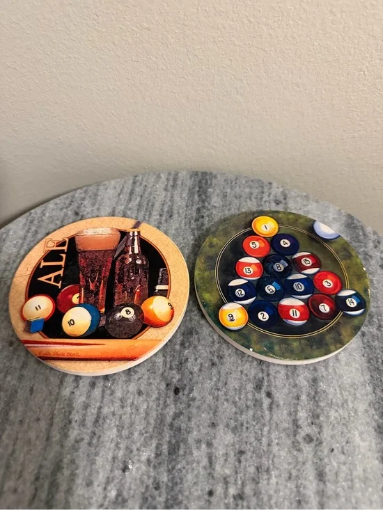 Round Billiard Pool Ball Coasters - Set of 2
