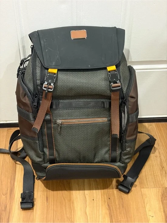Tumi Alpha Bravo Expedition Olive Green and Brown Backpack