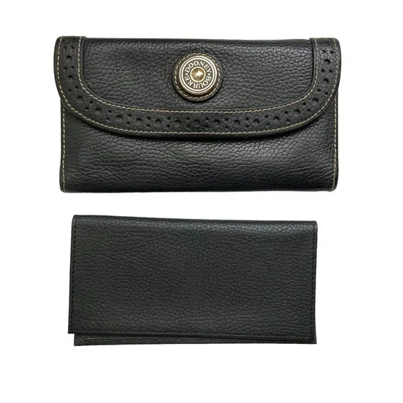 Dooney and Bourke rare perforated black pebbled leather 2 piece wallet set