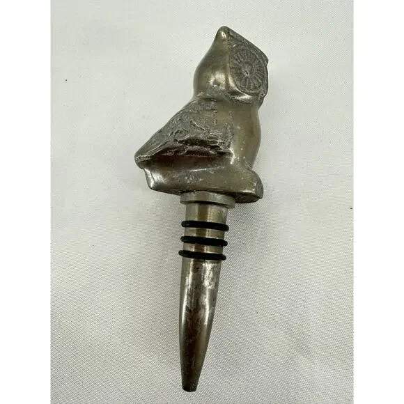 Owl Wine Bottle Stopper Pewter Metal Barware Kitchen Decor Gift 5 Inch