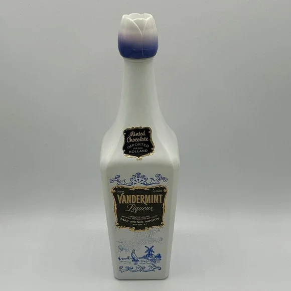Vintage Vandermint Liqueur Holland Ceramic Bottle 750ml Tulip Cap Windmill Dutch