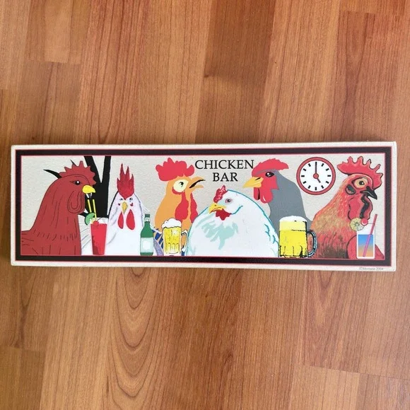 Montage Key West 2004 Bar Sign Chickens Drinks Hand Cut Embossed Glossy‎ Signed