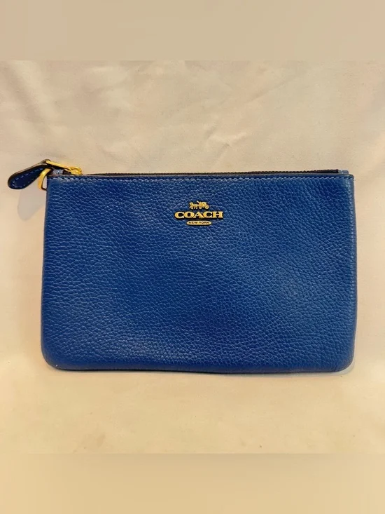 Coach Cobalt Blue Pebbled Leather Wristlet Pouch Wallet - Missing Wrist Strap