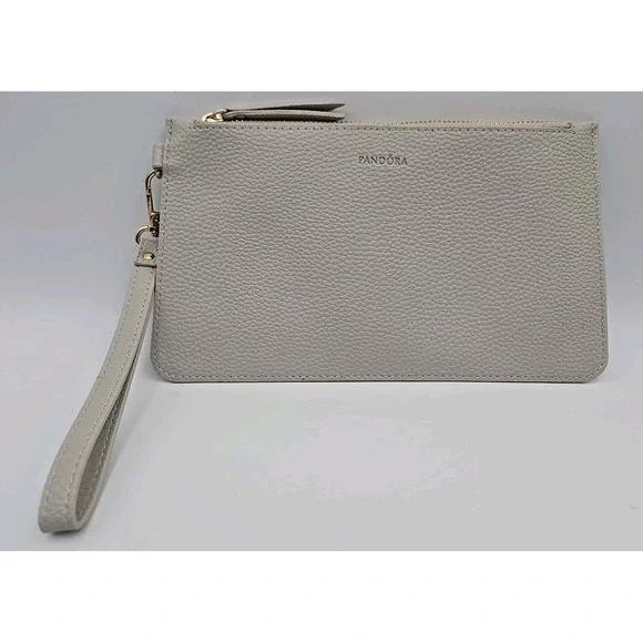Pandora Grey Leather Zip Pouch Wristlet‎