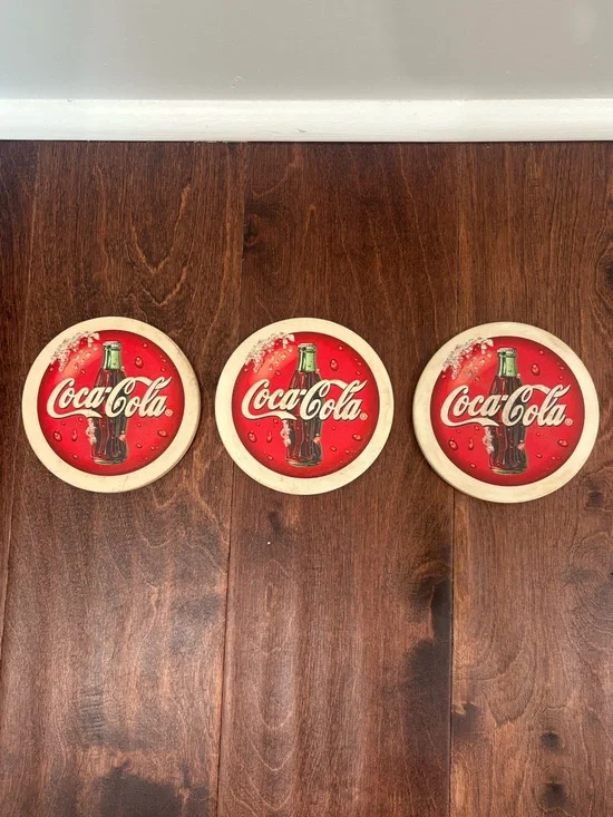 Vintage Coca Cola Red Ceramic Coasters Cork Back Set Of 3