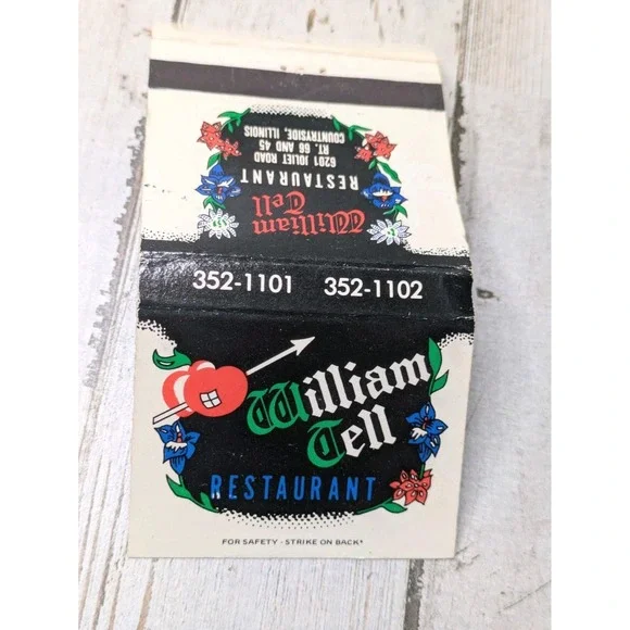 Vintage Matchbook‎ Cover William Tell Restaurant Countryside, Illinois 30 Match