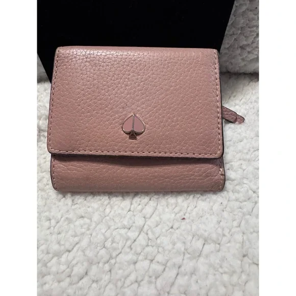 Kate Spade New York Small Pebbled Leather Tri-Fold Wallet Dusty Pink Rose Gold