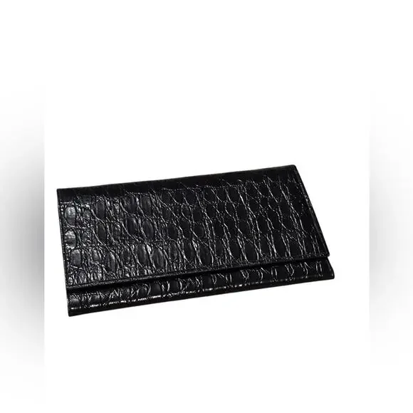 Black Croc-Embossed Black Leather Long Wallet NWOT